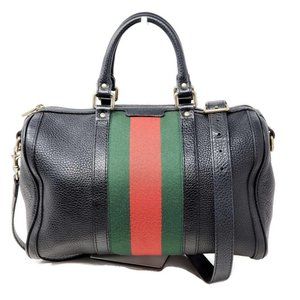 Auth Gucci Leather Boston Black Medium Satchel Bag